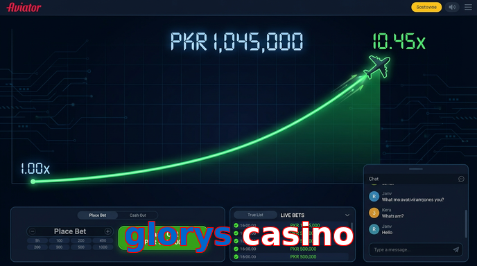 Main screen of Glorys Casino aviator page for PK players