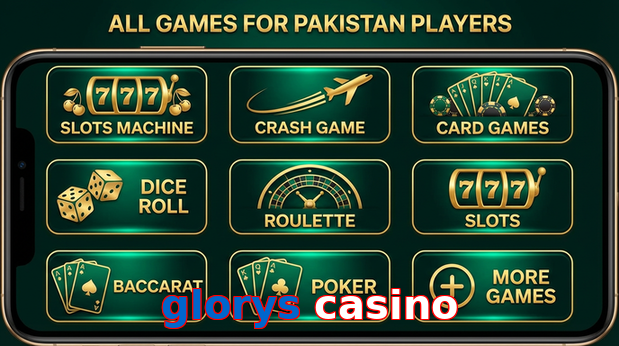 Main screen of Glorys Casino games page for PK players